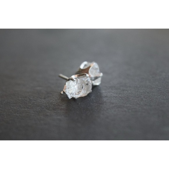 Sterling silver stud earrings, alternative diamond, uncut natural gemsto… - Picture 4 of 5